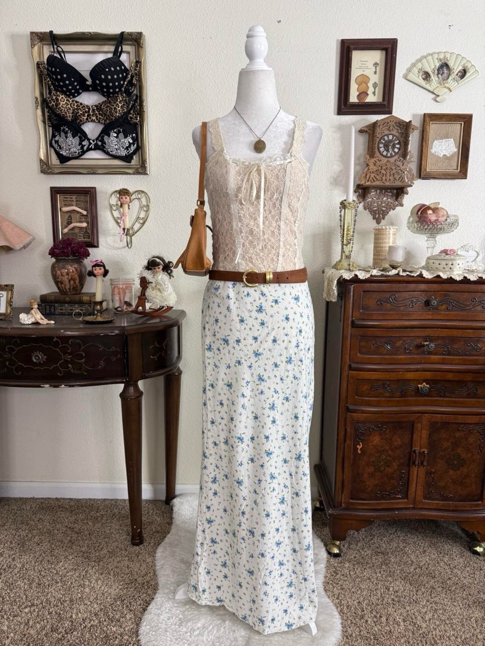 Dainty cottagecore floral romantic maxi skirt